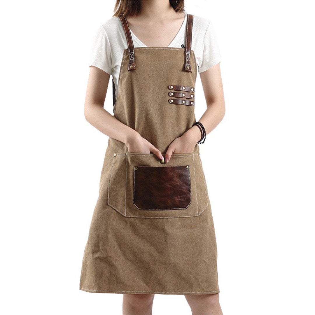 denim leather apron cape , hair dresser cape, craft apron, leather apron, grey apron