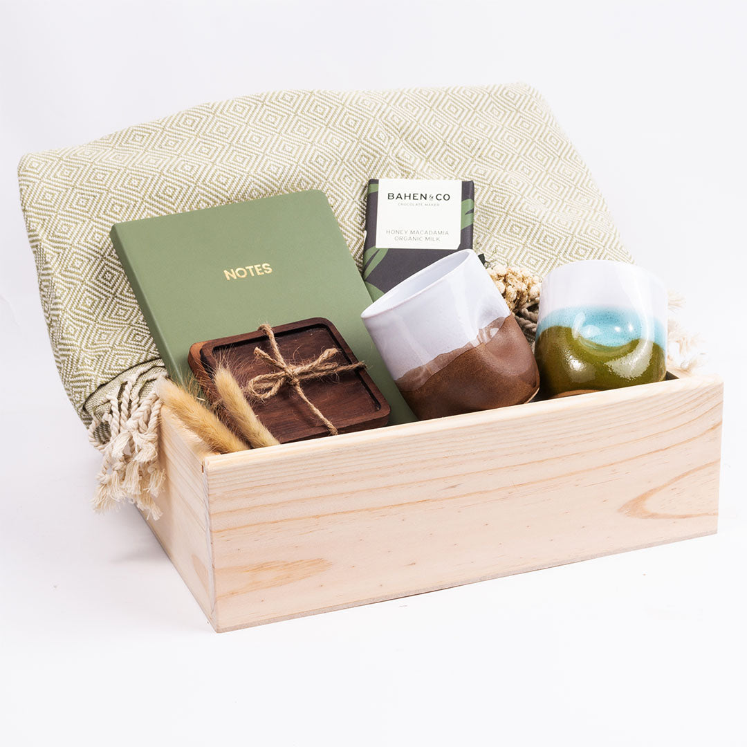 house warming gift, Melbourne gifts, non alcoholic gift packs, settlement gifts, hand thrown mugs, Peshtemal, Sophistik