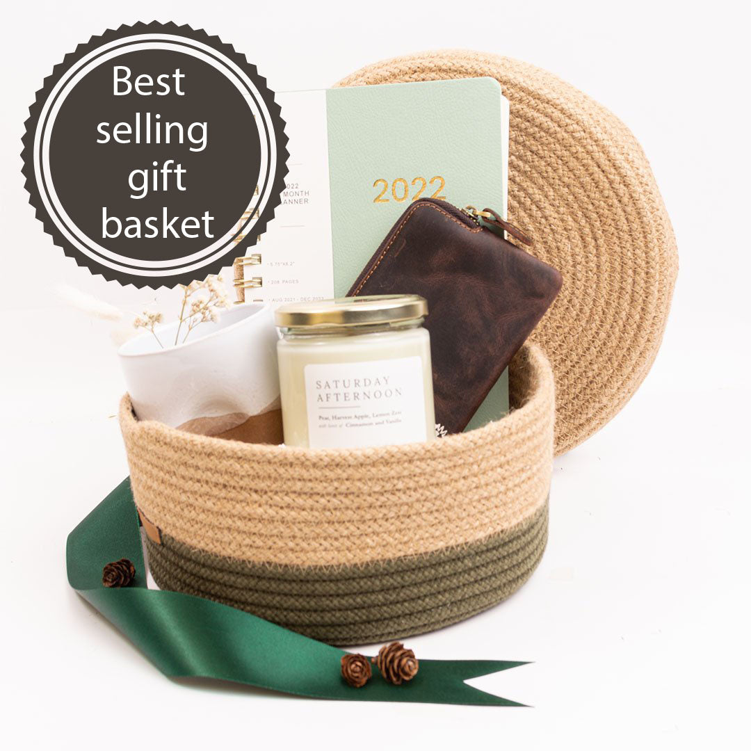 good luck gift set Basket for Birthday, welcome back gift, Mental health gift, green basket, perfect Christmas gift basket Australia